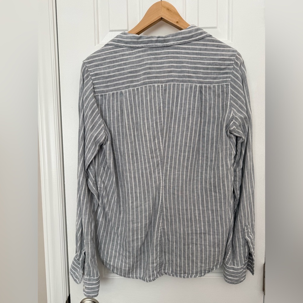 Frank & Eileen | Barry Shirt | Size M | 100% Linen | Grey / White stripe - Picture 6 of 11